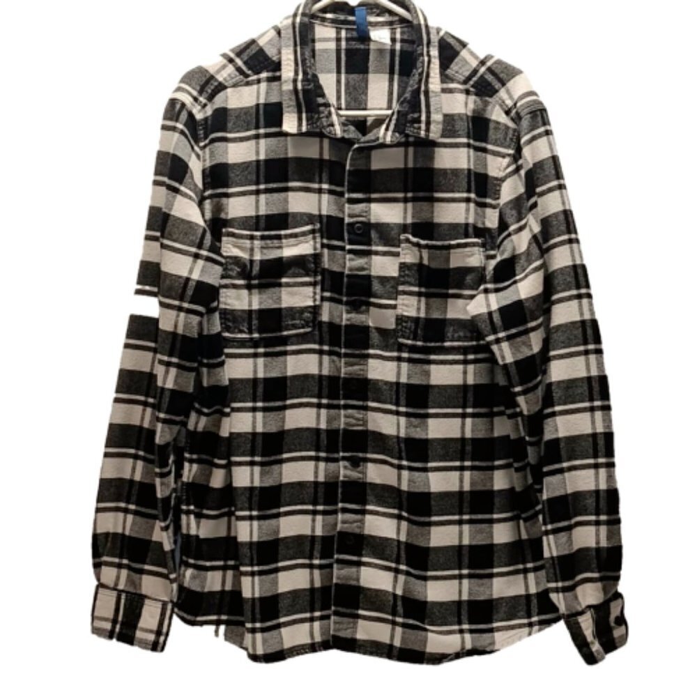 Divided By H&M Buffalo Check Flannel Button‎ Up Shirt Mens Size XL Black/White